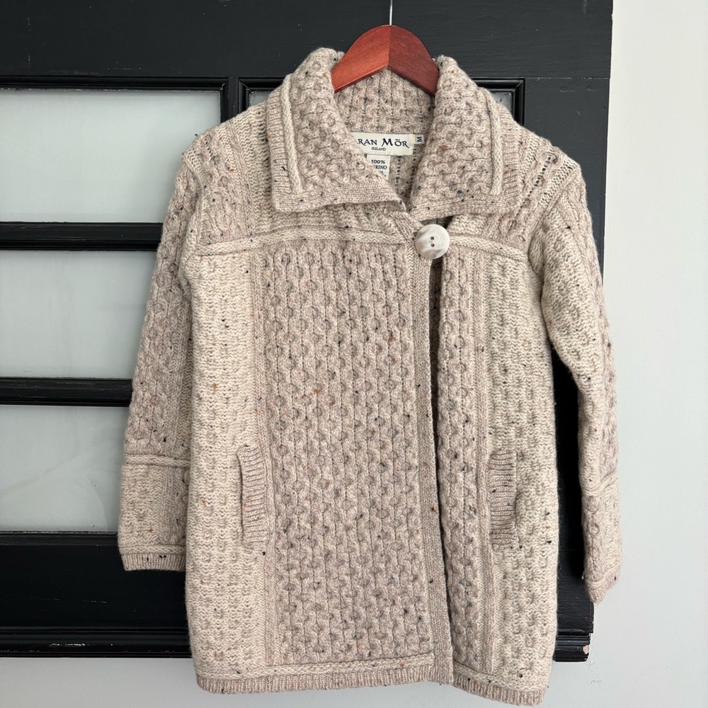 Aran Mor Sweater Cardigan Ireland Fisherman Knit 100% Merino Wool Size Medium